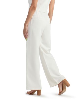Juniors' Twill Pleated Wide Leg Pants