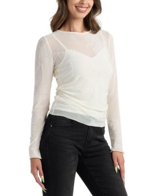 Juniors' Flocked Long-Sleeve Top