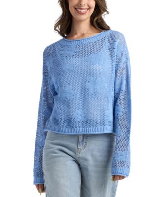 Juniors' Daisy Cropped Crew Neck Sweater
