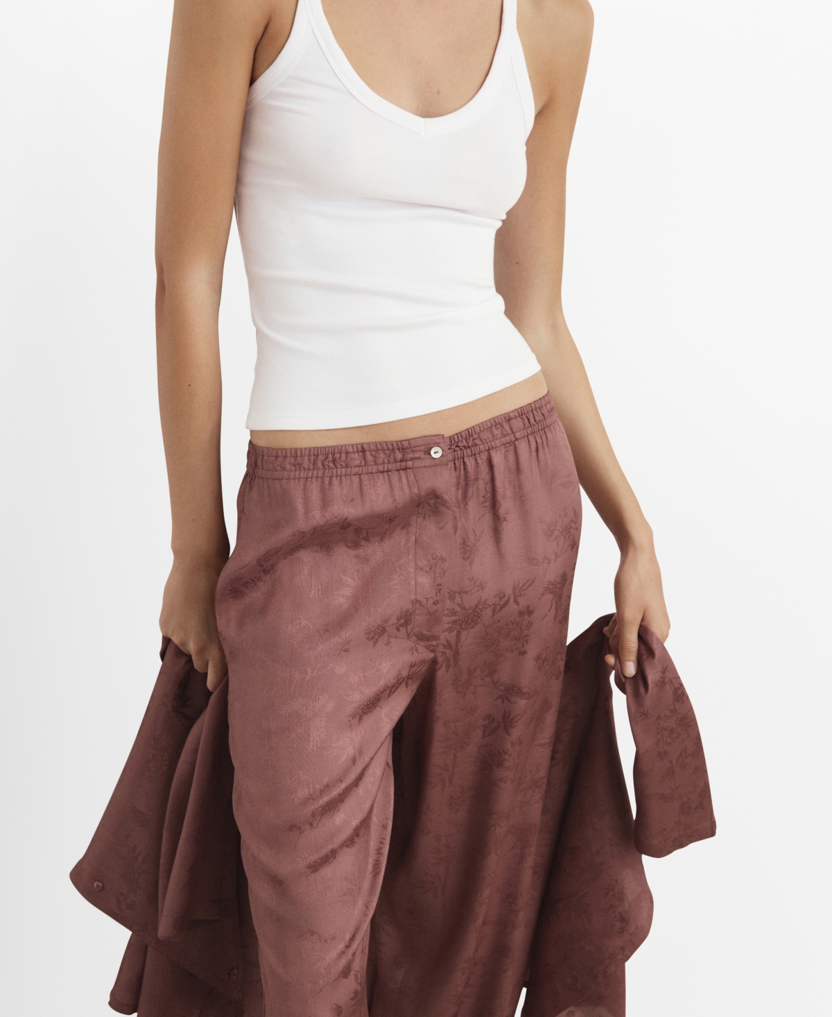 Mango Women's Jacquard Satin Pajama Pants