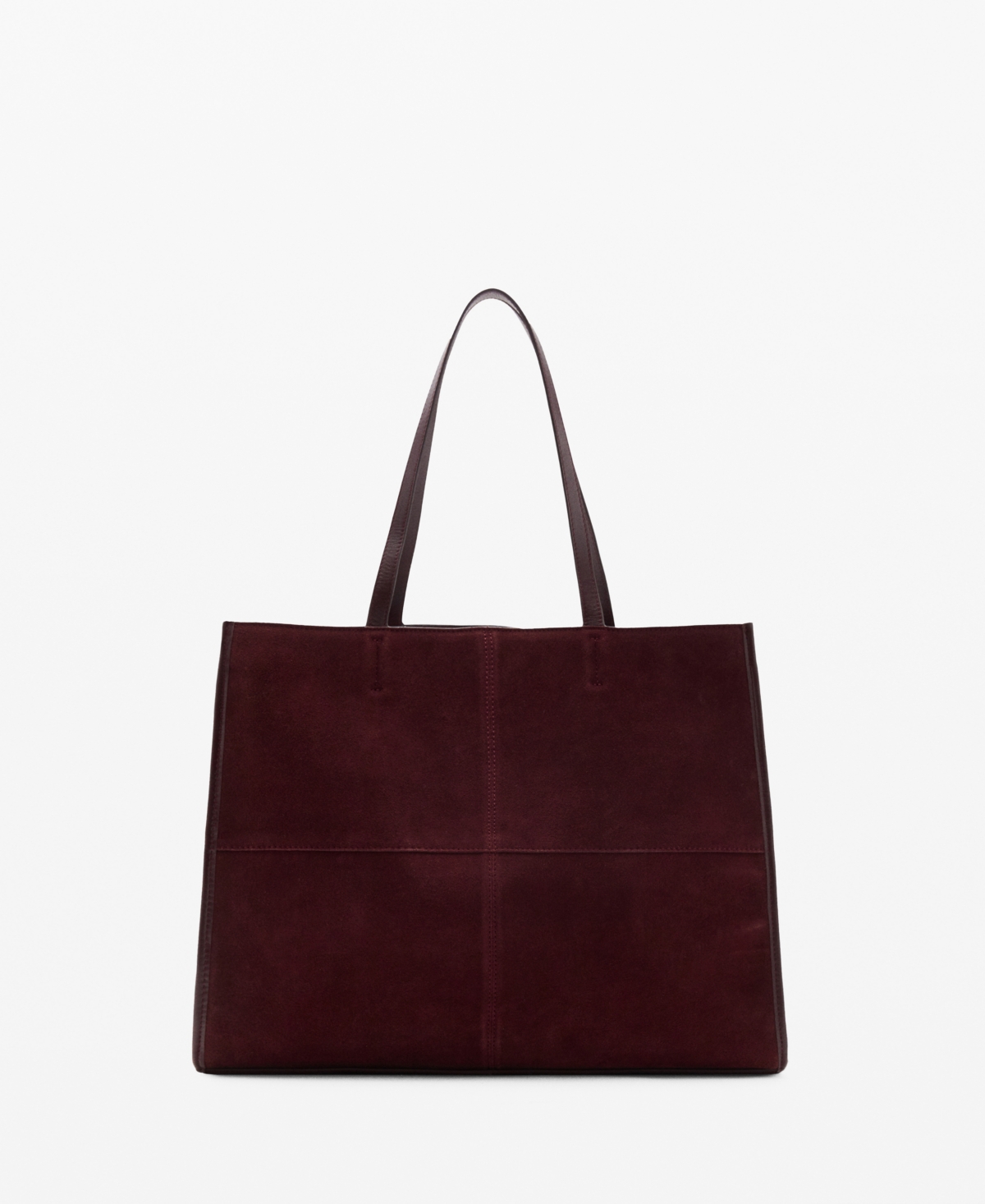 Mango Women's Suede Leather Shopper Bag In Burgundy