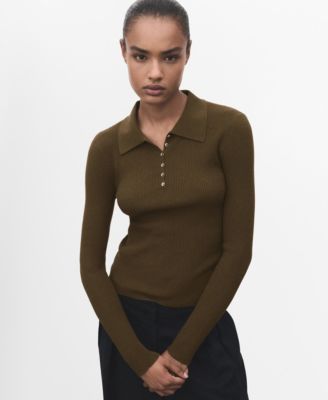 MANGO - Women's Polo-Neck Ribbed Sweater