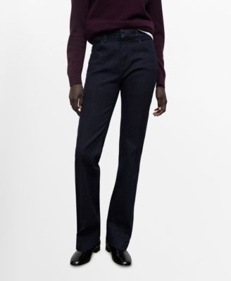 MANGO - Women's Mid Rise Rinse Wash Flare Jeans