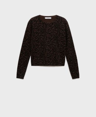 MANGO - Women's Ribbed Leopard-Print Sweater