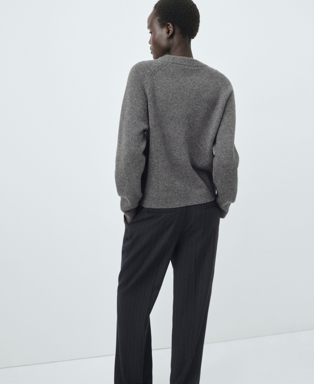 Mango Chunky-knit Wool Sweater Medium Heather Grey In Gray