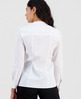 Women's Notch-Collar Poplin Shirt, Regular & Petite