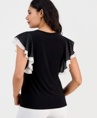 Women's Layered Flutter-Sleeve Round-Neck Top