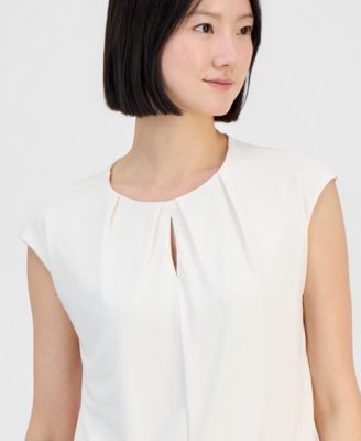 Women's Pleat-Neck Cap-Sleeve Top