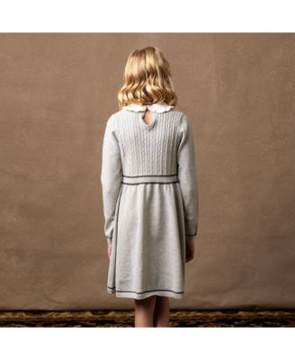 Big Girls Organic Long Sleeve Cable Knit Peter Pan Collar Sweater Dress