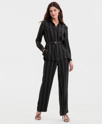 Women's Striped Button-Front Tie-Waist Shirt