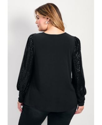 Women's Glam Sequin Sleeve Top