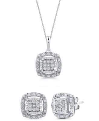 Marsala 2-Piece Diamond Earrings and Pendant Necklace Set 14 ct tw in Sterling Silver - White Diamond 400$