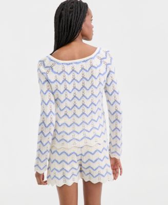 Juniors' Chevron Pointelle Sweater