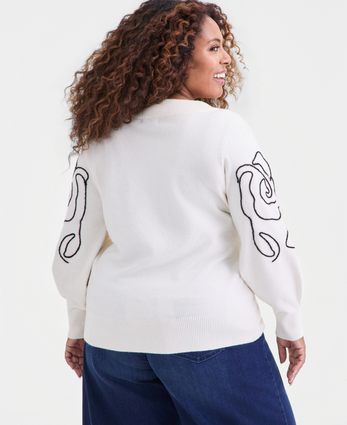 Style & Co Plus Embroidered Soutache Sweater, Macy's Exclusive