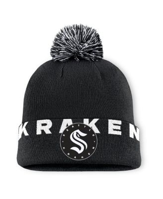 Fanatics - Men's Black Seattle Kraken Fundamental High Stick Cuffed Knit Hat with Pom