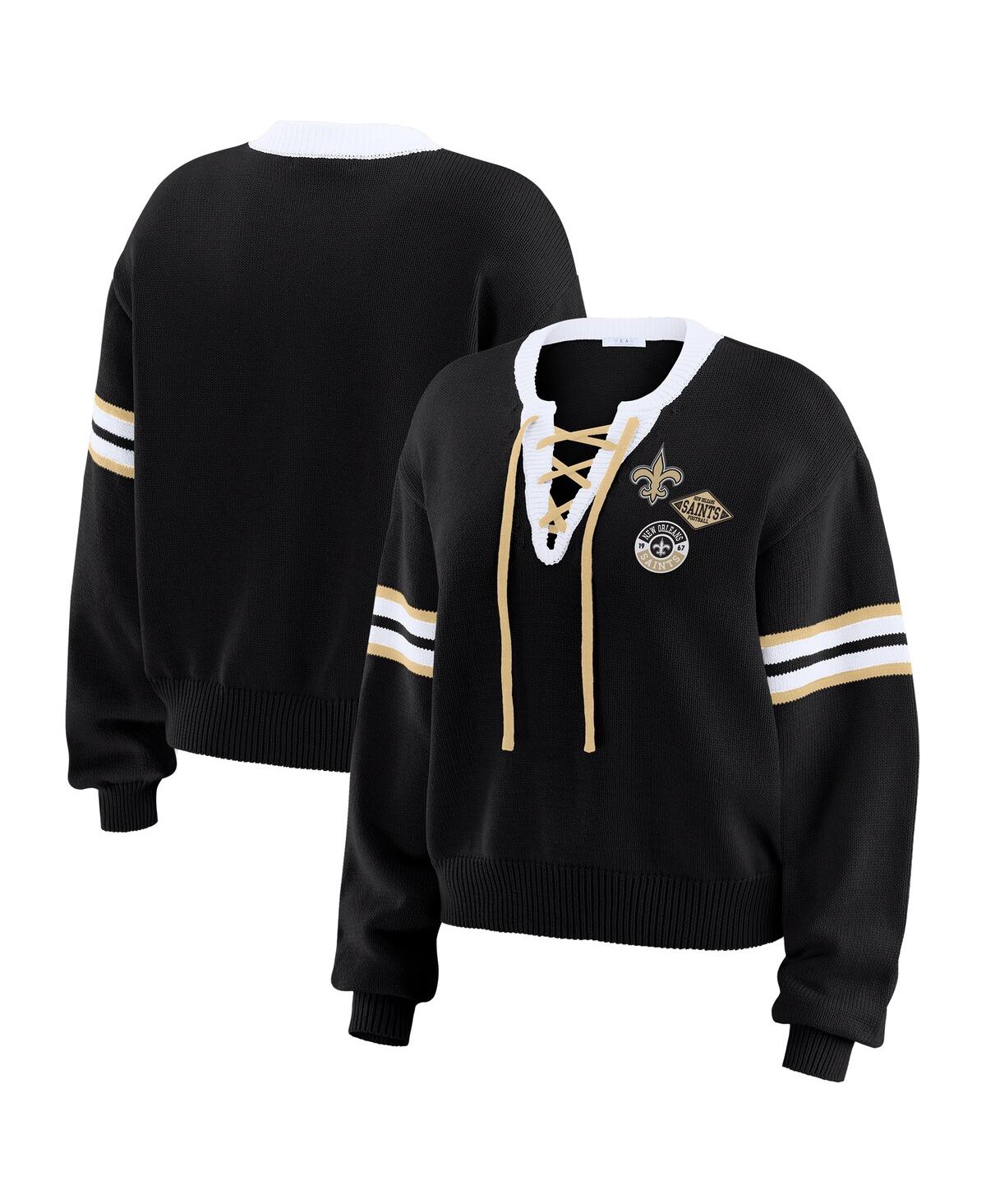 Wear By Erin Andrews Women's Black New Orleans Saints Lace-up Sweater