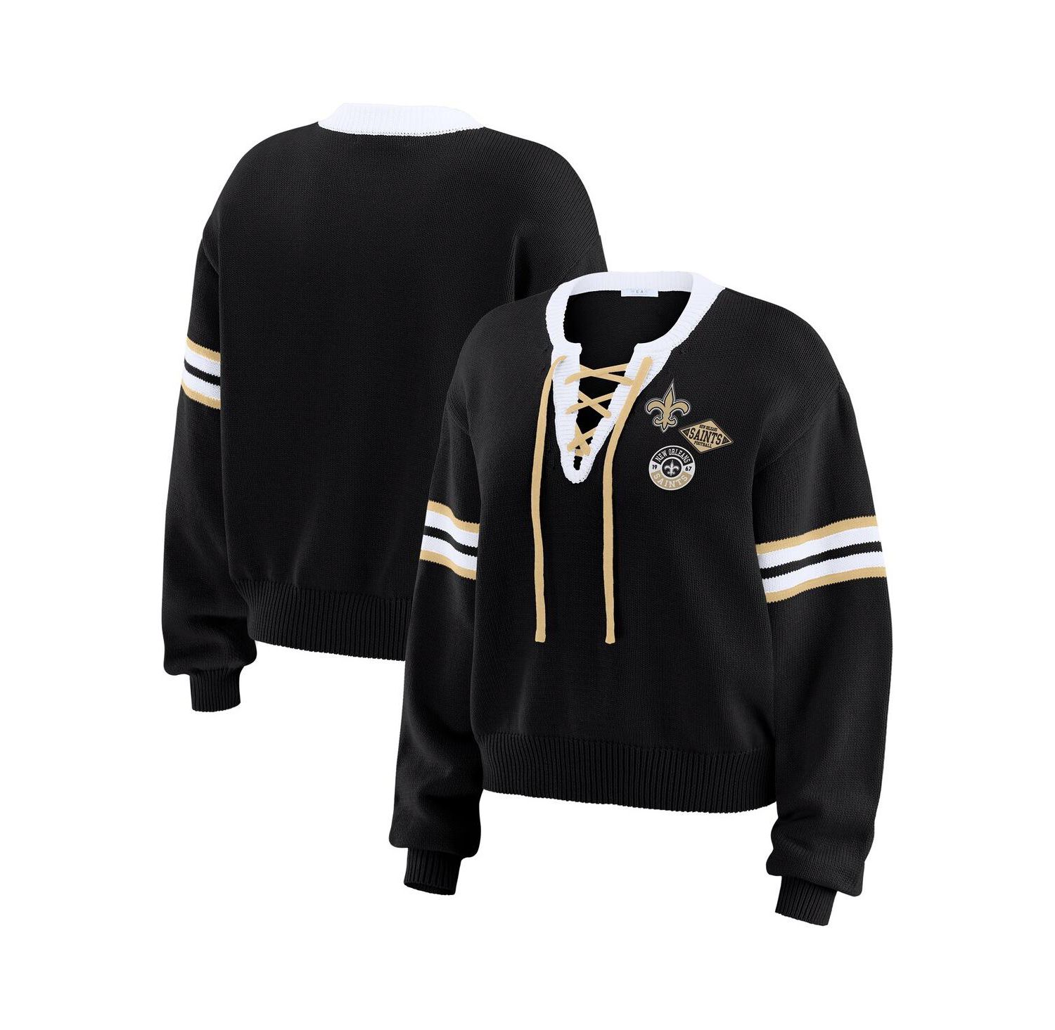 Women's Black New Orleans Saints Lace-Up Sweater