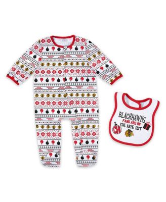 WEAR by Erin Andrews - Newborn 2-Piece Chicago Blackhawks Allover Print Full-Zip Sleeper and Bib Christmas Set