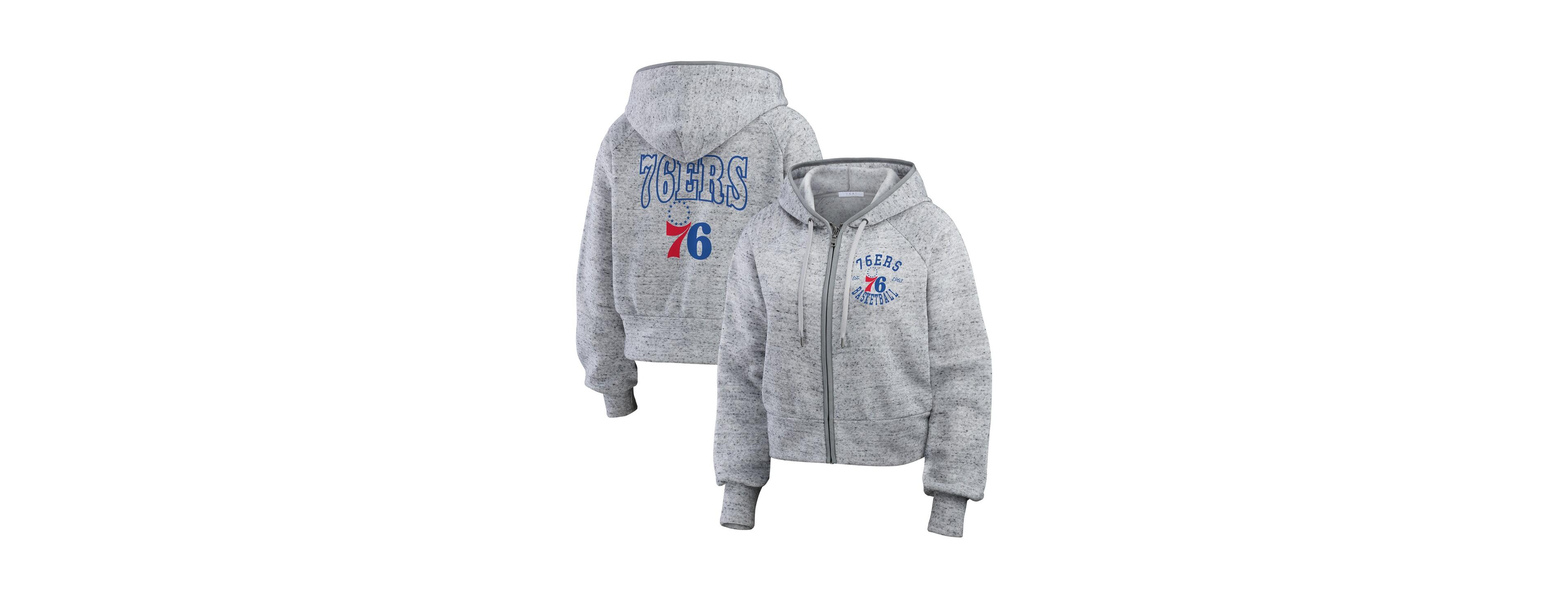 Wear by Erin Andrews Women's Heather Gray Philadelphia 76ers Speckled Radiator Full-Zip Hoodie
