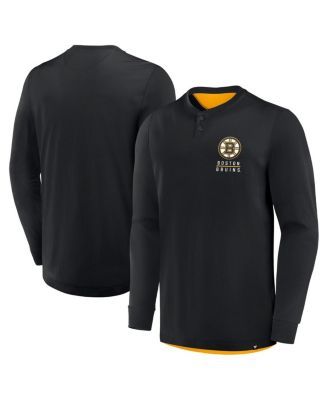 Fanatics - Men's Black Boston Bruins Adrenaline Push Long Sleeve Henley Shirt