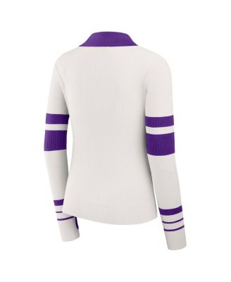 Women's White Minnesota Vikings Ribbed Henley Polo Shirt