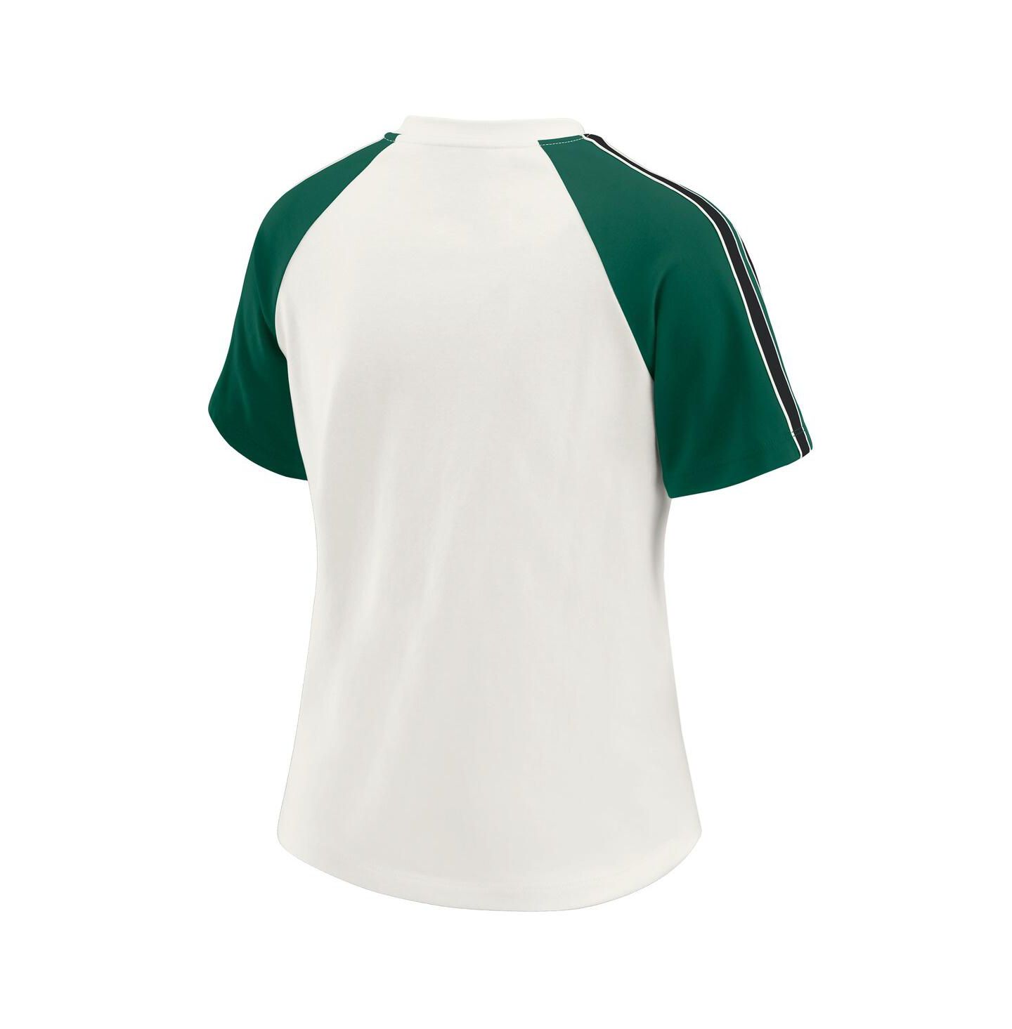 Женская футболка WEAR by Erin Andrews White New York Jets Sleeve Stripe Distressed Raglan — фото 3