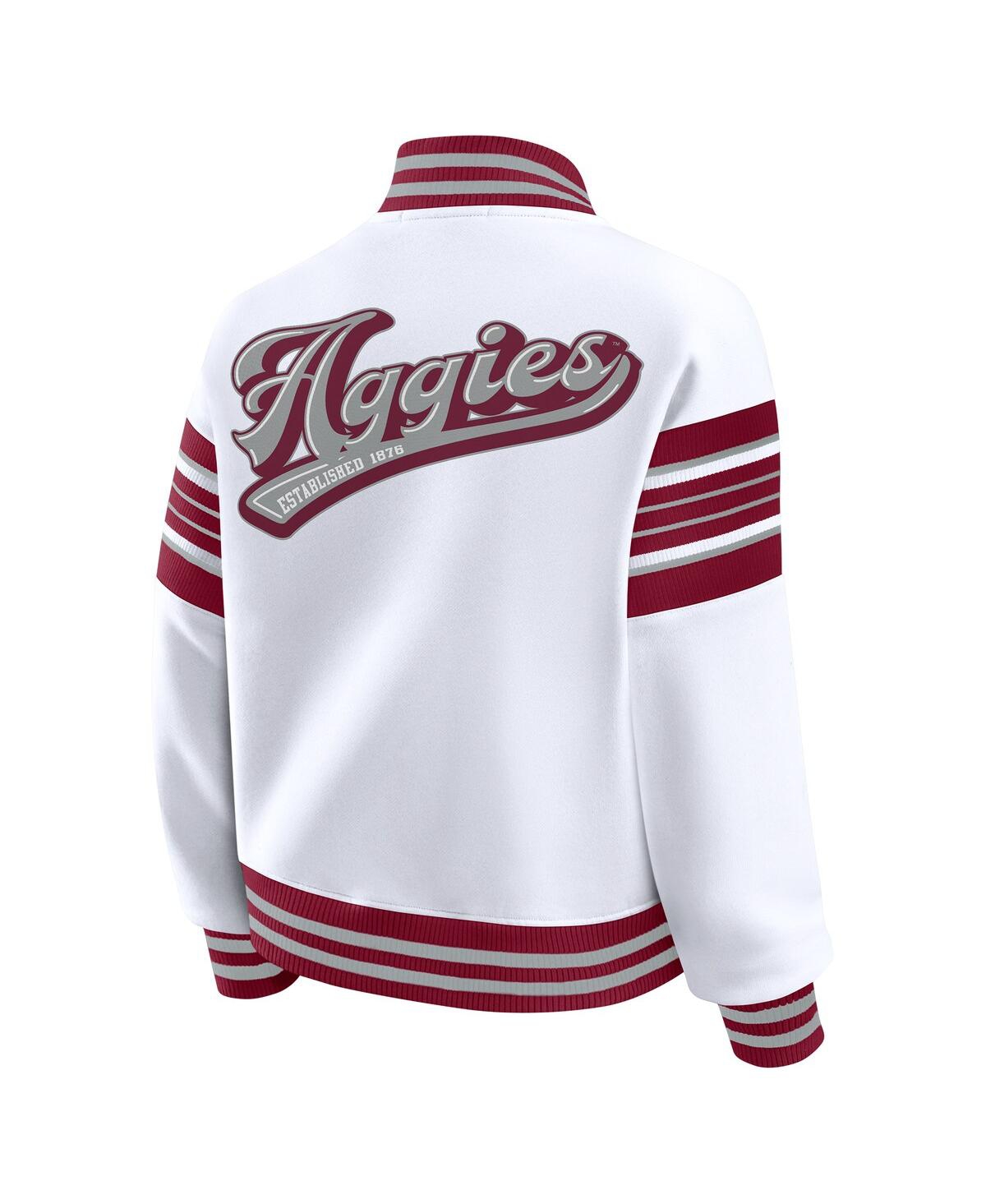Wear by Erin Andrews Women's White/Maroon Texas A&M Aggies Satin Stitch Full-Snap Fleece Sweatshirt Jacket
