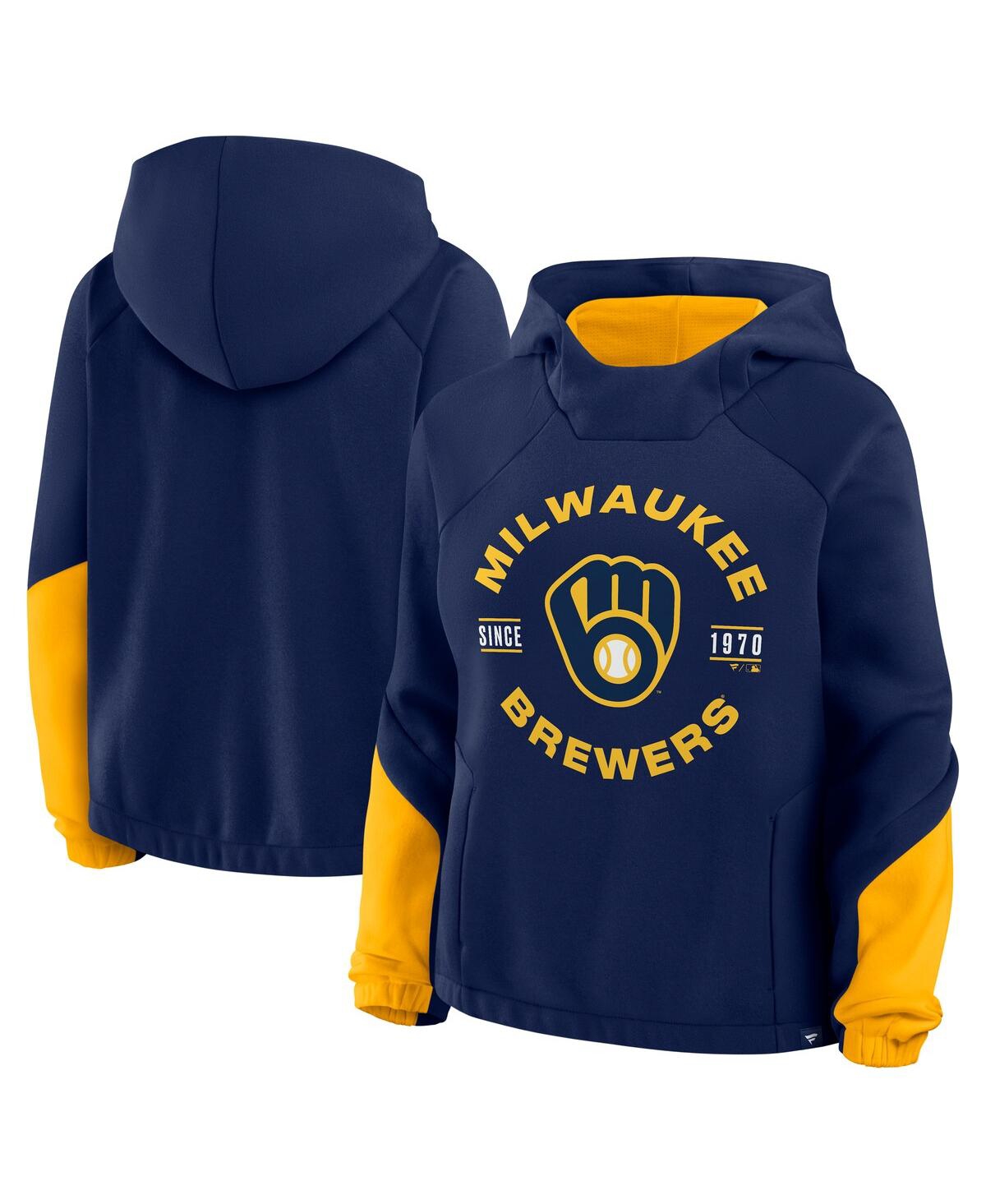 Fanatics Women's Navy Milwaukee Brewers Oversized Time To Win Pullover Hoodie In Blue