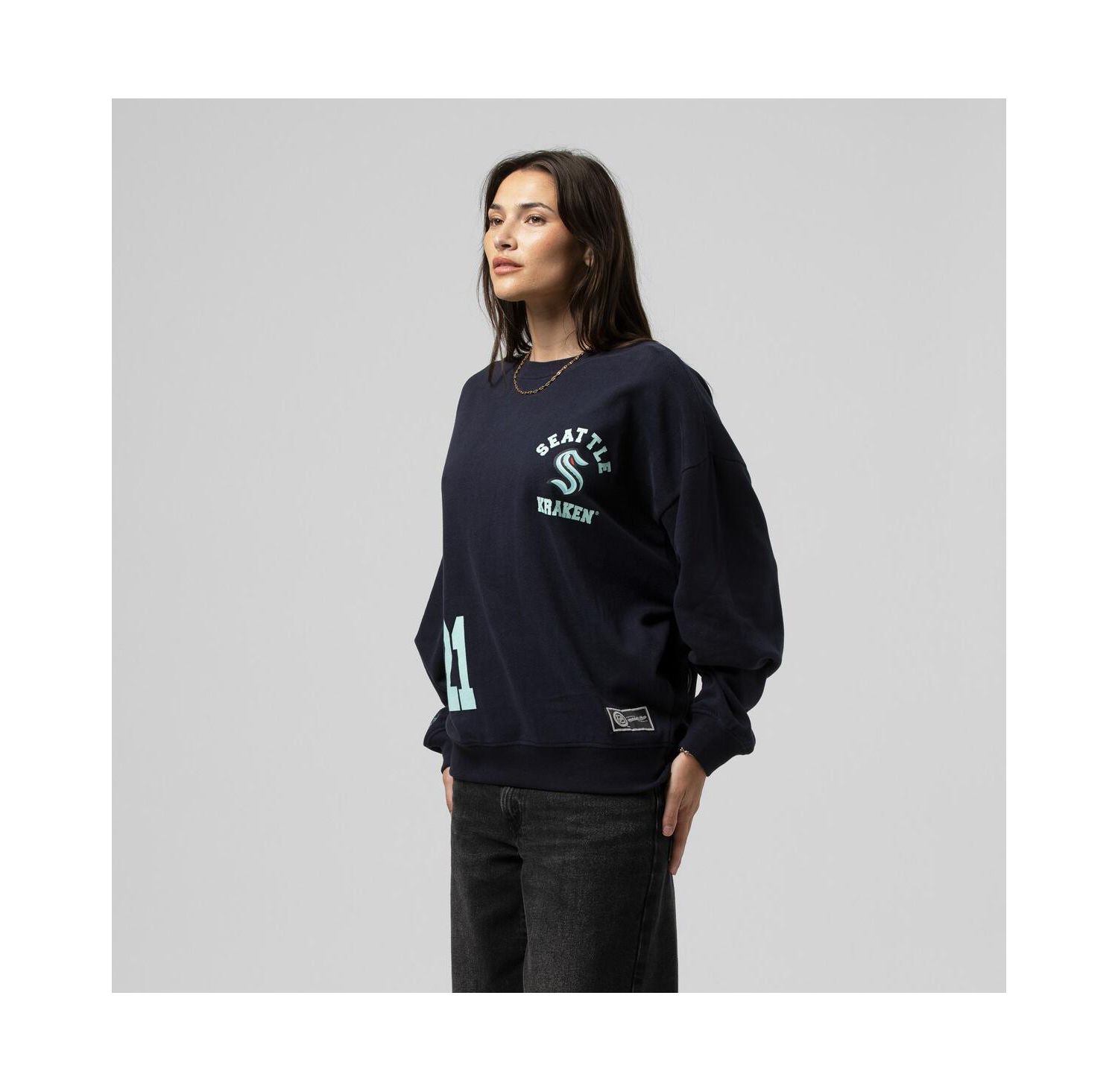 Women's Deep Sea Blue Seattle Kraken Vintage Crewneck Sweatshirt