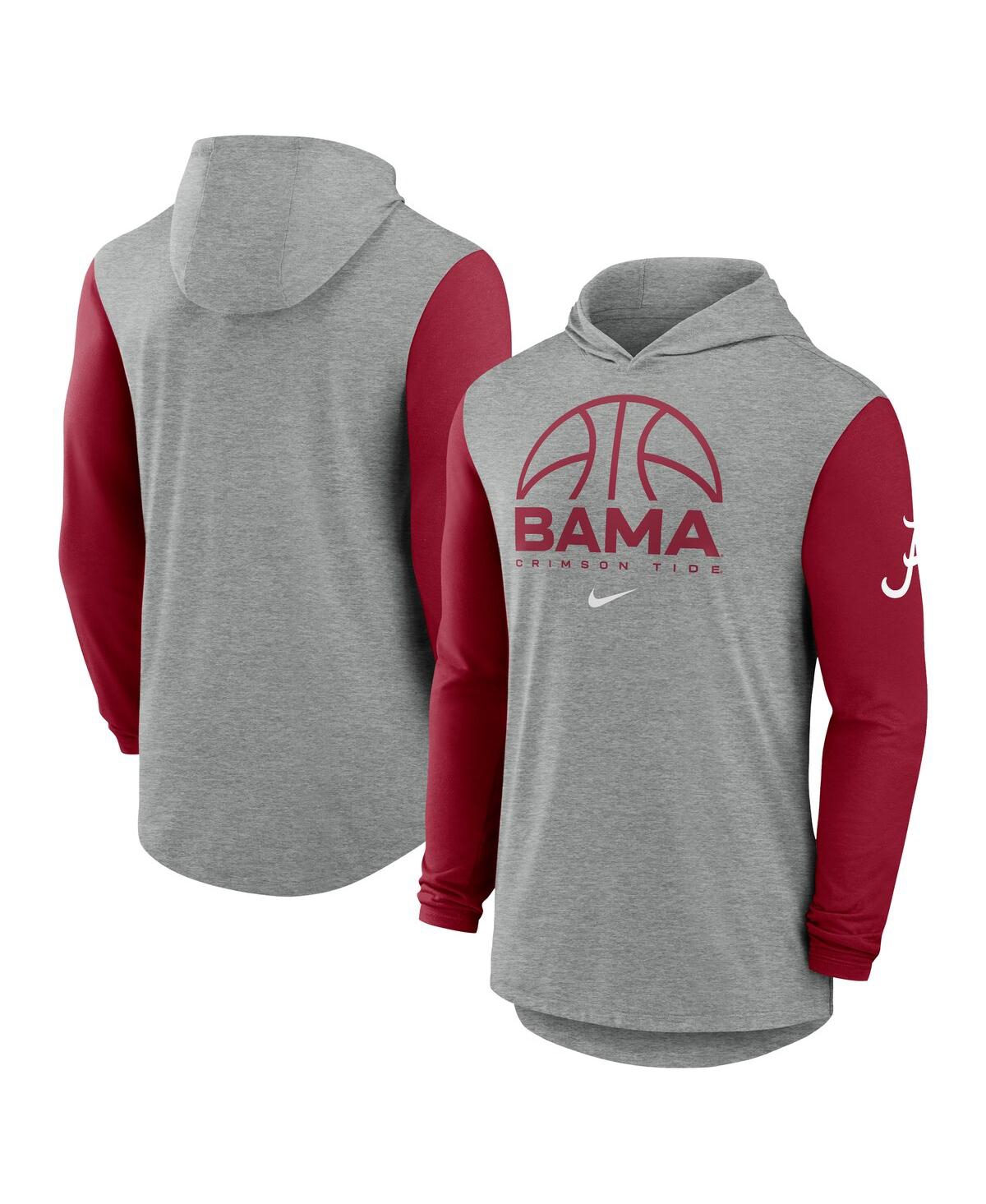 Nike Men's Gray/Crimson Alabama Crimson Tide Basketball Color-Block Tri-Blend Dri-fit Long Sleeve Hoodie T-Shirt