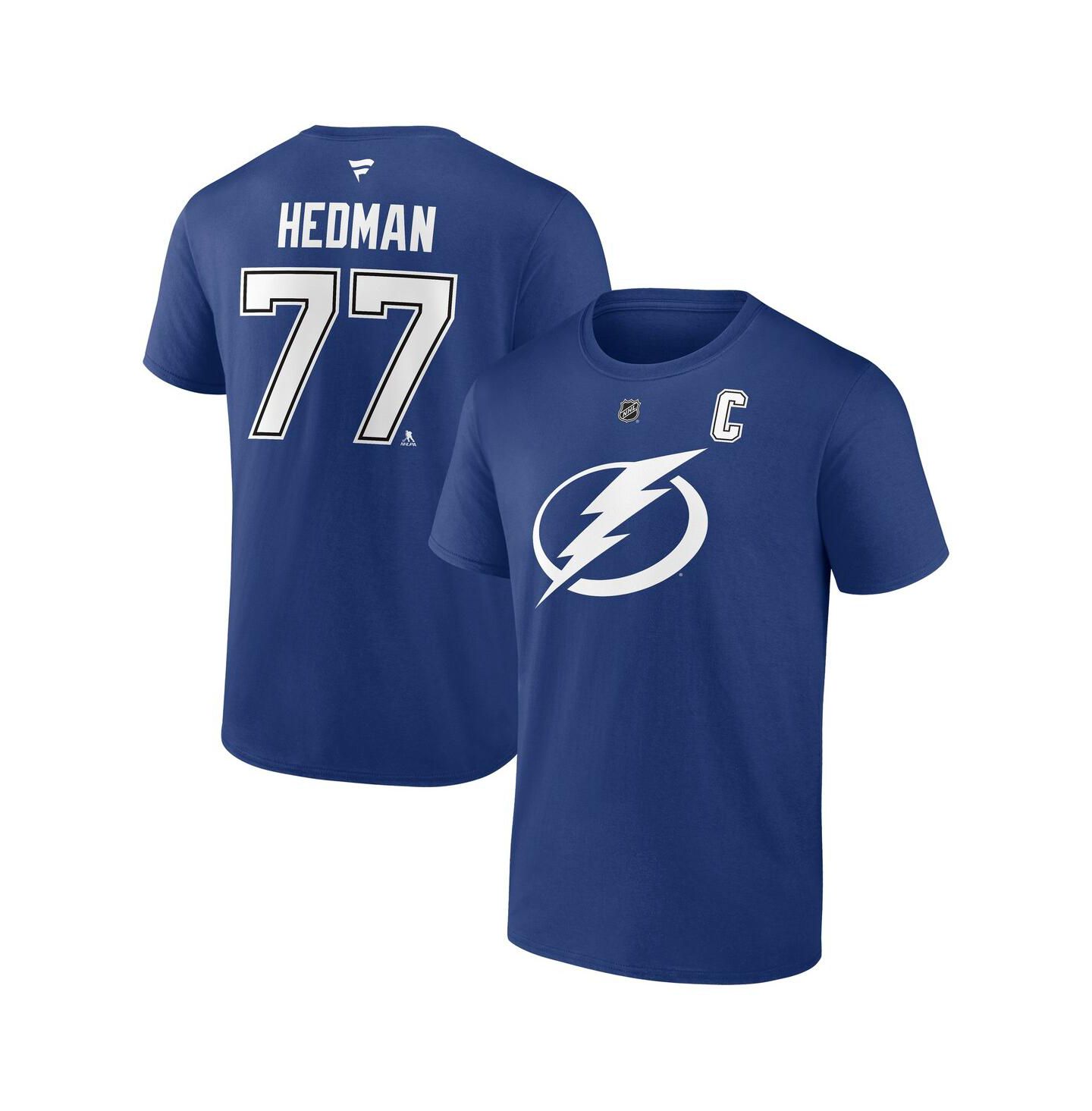 Мужская футболка Fanatics Victor Hedman Blue Tampa Bay Lightning Authentic Stack Name & Number — фото 1