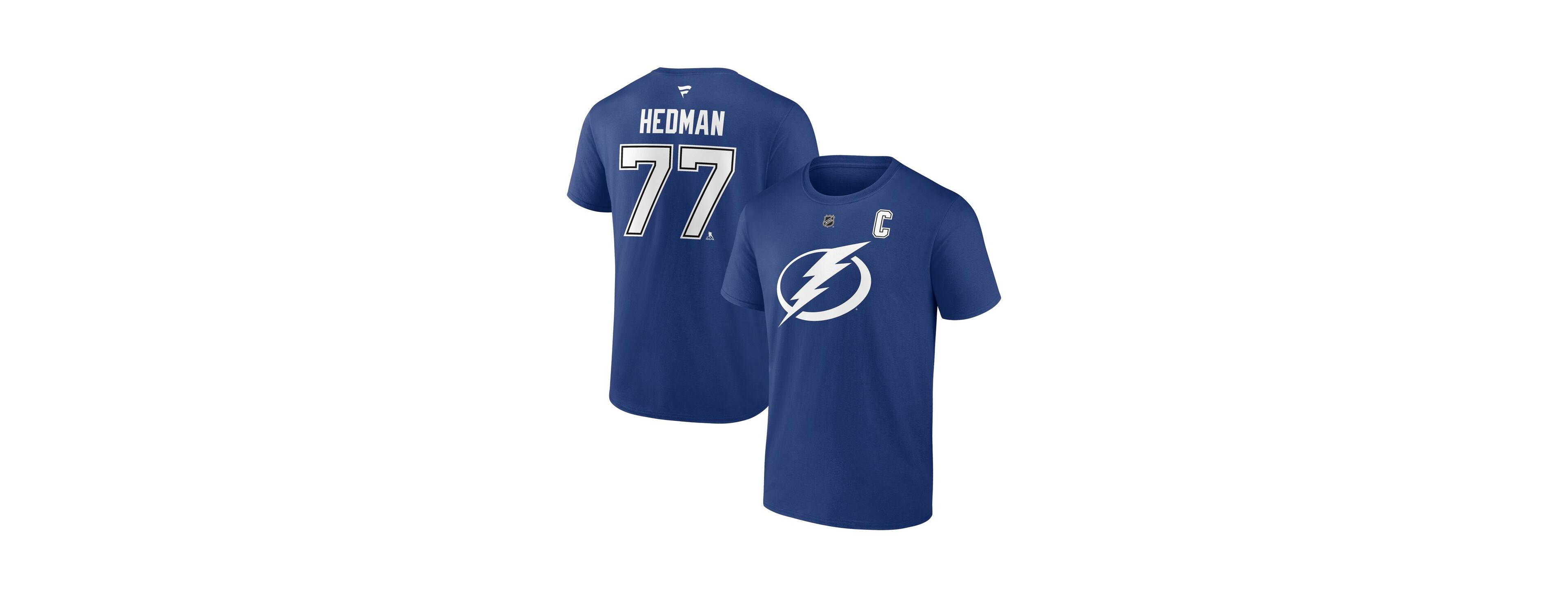Fanatics Men's Victor Hedman Blue Tampa Bay Lightning Authentic Stack Name Number T-Shirt