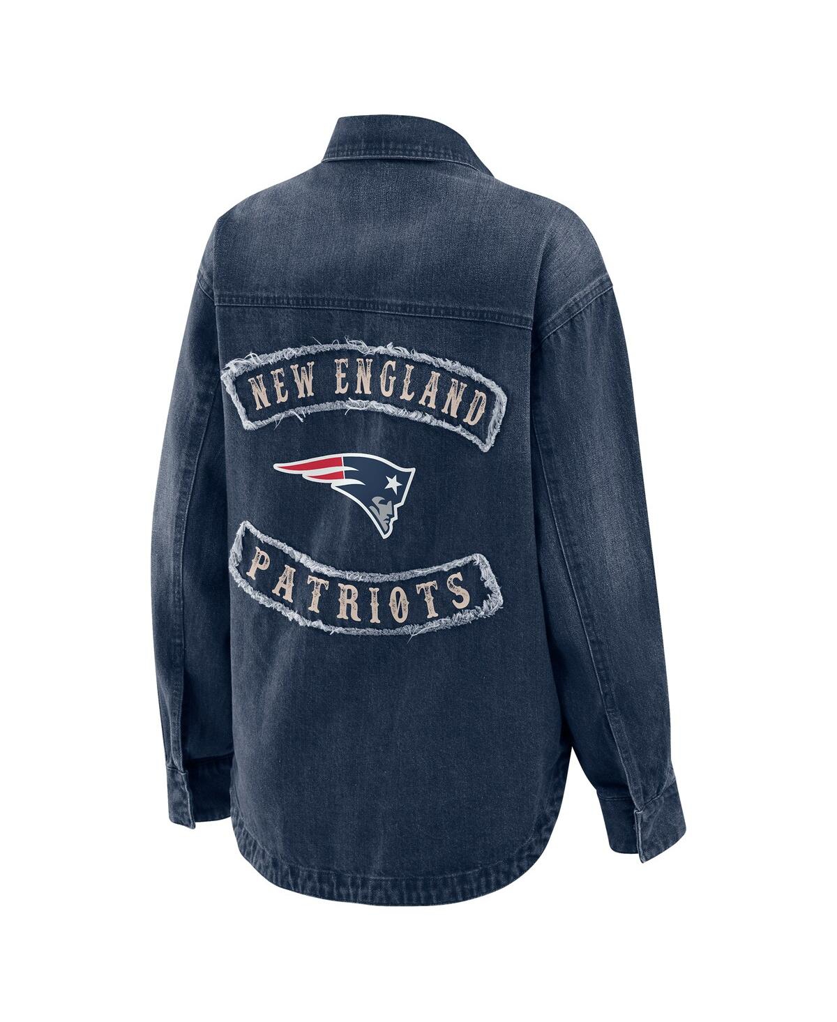 Wear by Erin Andrews Women's Denim New England Patriots Washed Oversized Full-Snap Shacket