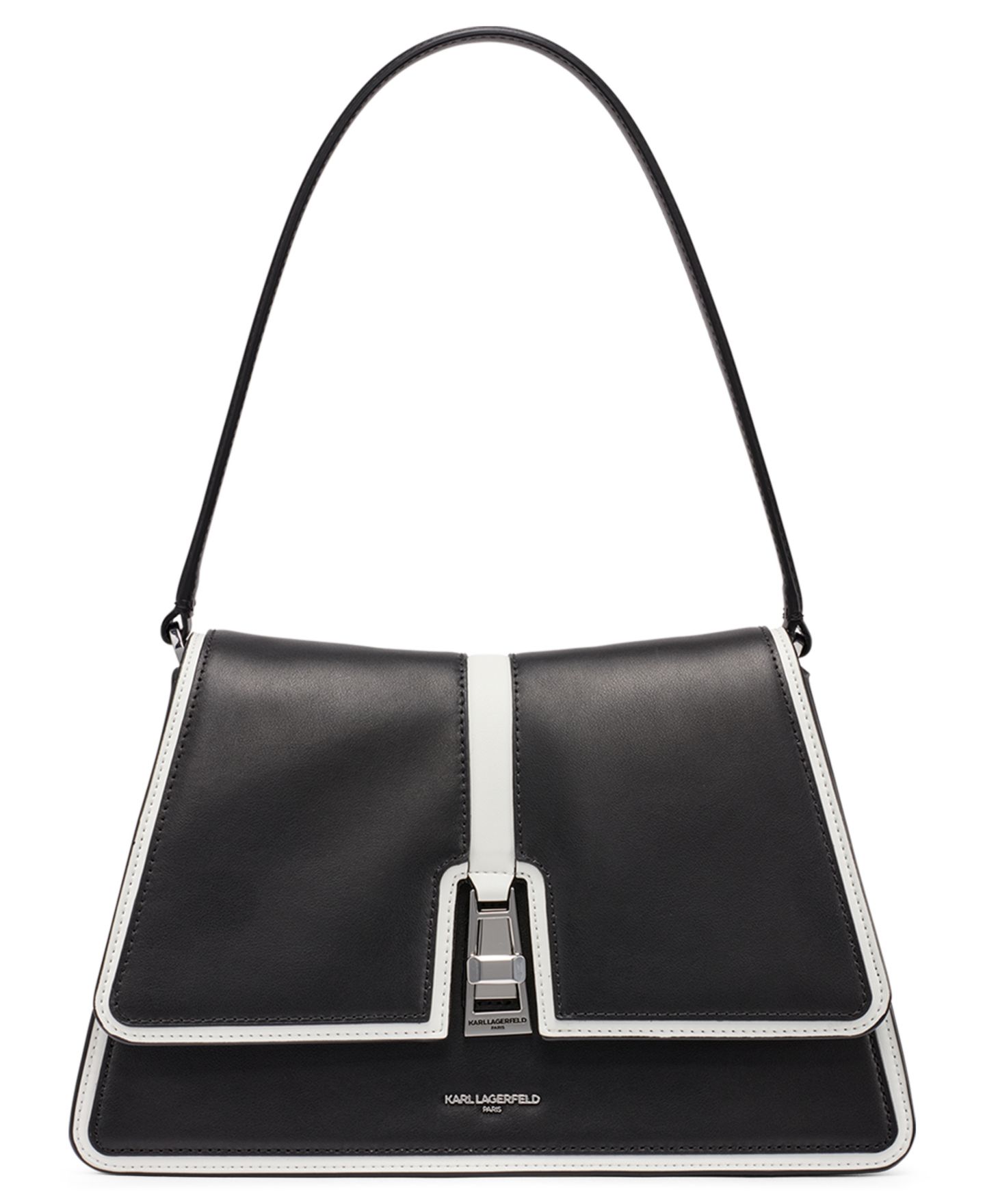 Женская сумка KARL LAGERFELD PARIS Mercerie Medium Leather Satchel, цвет: Чёрный / Белый — фото 1