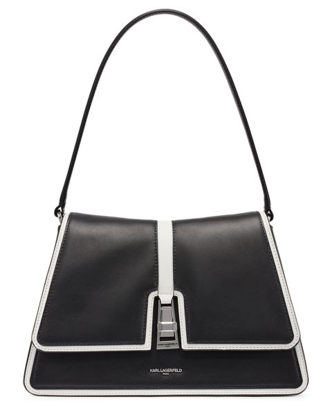Женская сумка KARL LAGERFELD PARIS Mercerie Medium Leather Satchel, цвет: Чёрный / Белый