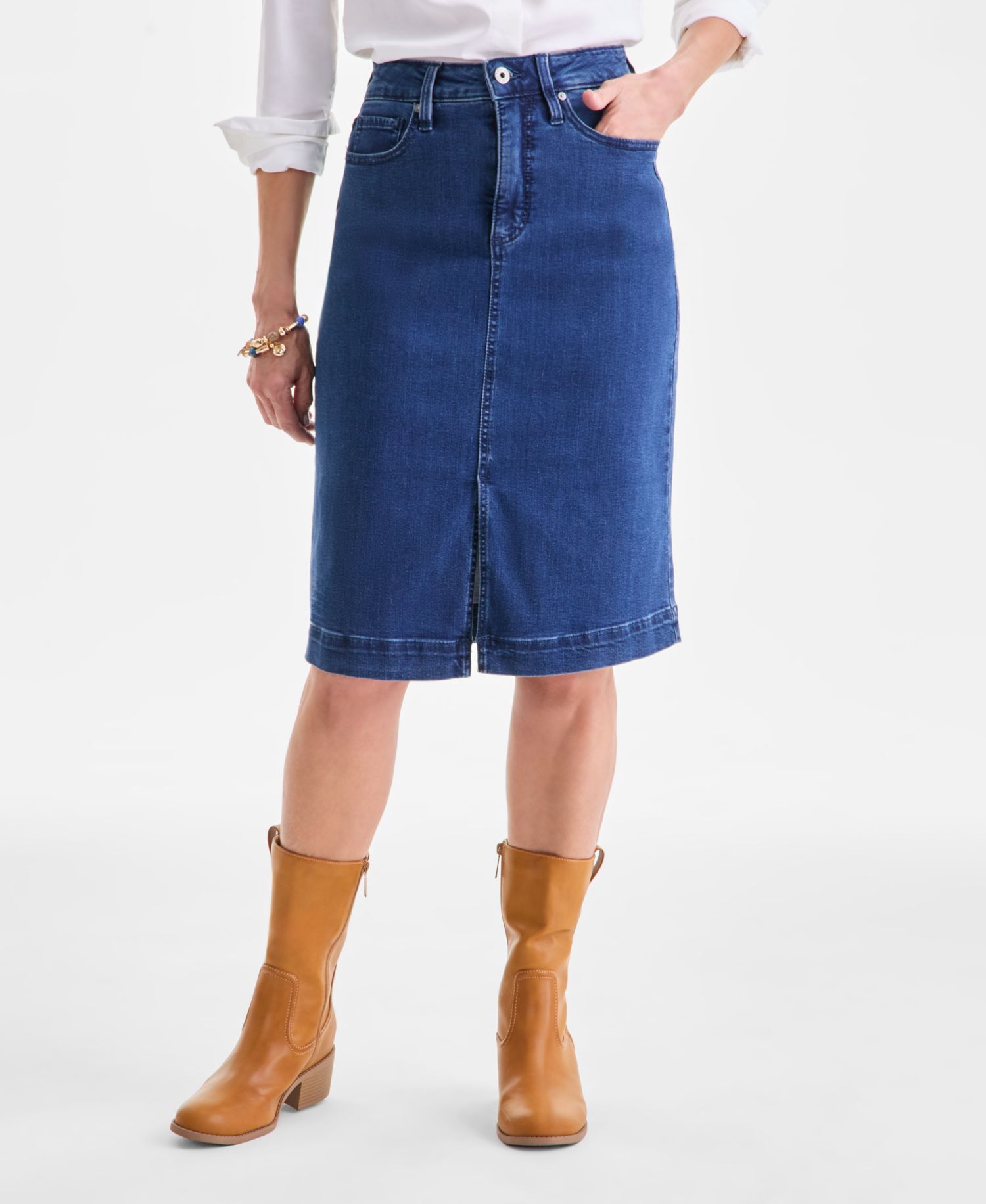 Women's Denim Slit Midi Skirt