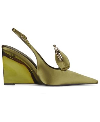 Women's Pay-Me Pointed-Tie Vinyl Wedge Pumps