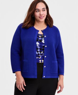 Plus Size Textured-Stitch Cardigan