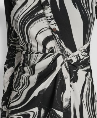 Petite Long-Sleeve Knotted Belted Faux Wrap Dress