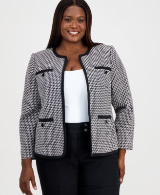 Plus Size Zigzag Jacquard Open-Front Jacket