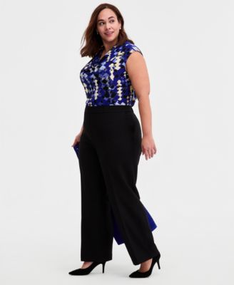 Plus Size Printed Sleeveless Cowl-Neck Top