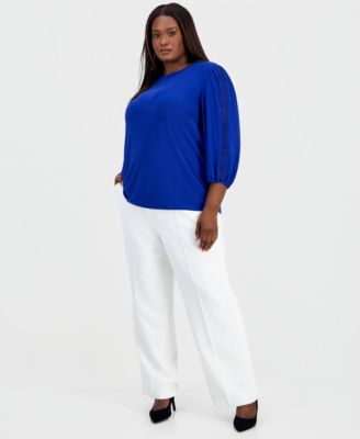 Plus Size Crochet-Trim 3/4-Sleeve Top