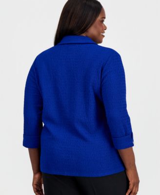 Plus Size 3/4-Sleeve Button-Front Shirt