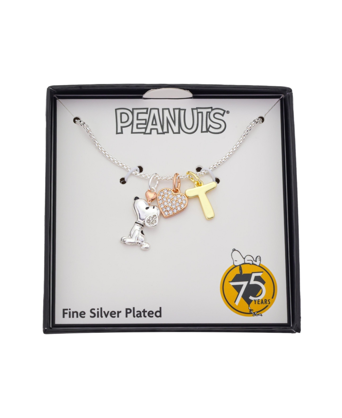 Disney Peanuts Cubic Zirconia Snoopy Heart Initial Cluster Charm Necklace