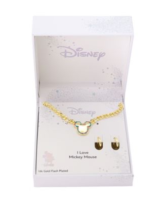 Multi Color Crystal Mickey Mouse Curb Necklace and Hoop Earring Set