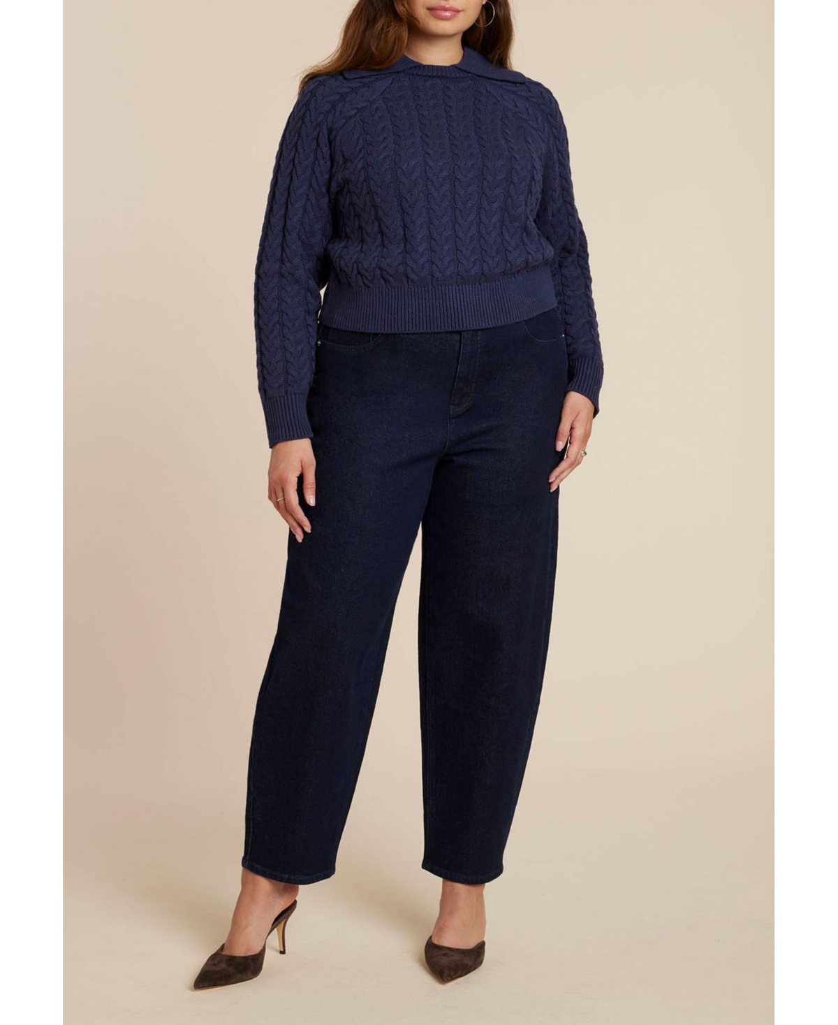 Eloquii Women's Cableknit Sweater With Wide Collar