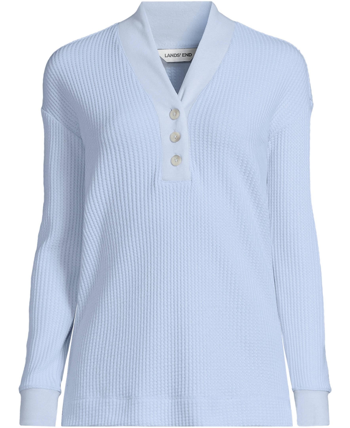 Lands' End Women's Long Sleeve Waffle Shawl Collar Henley