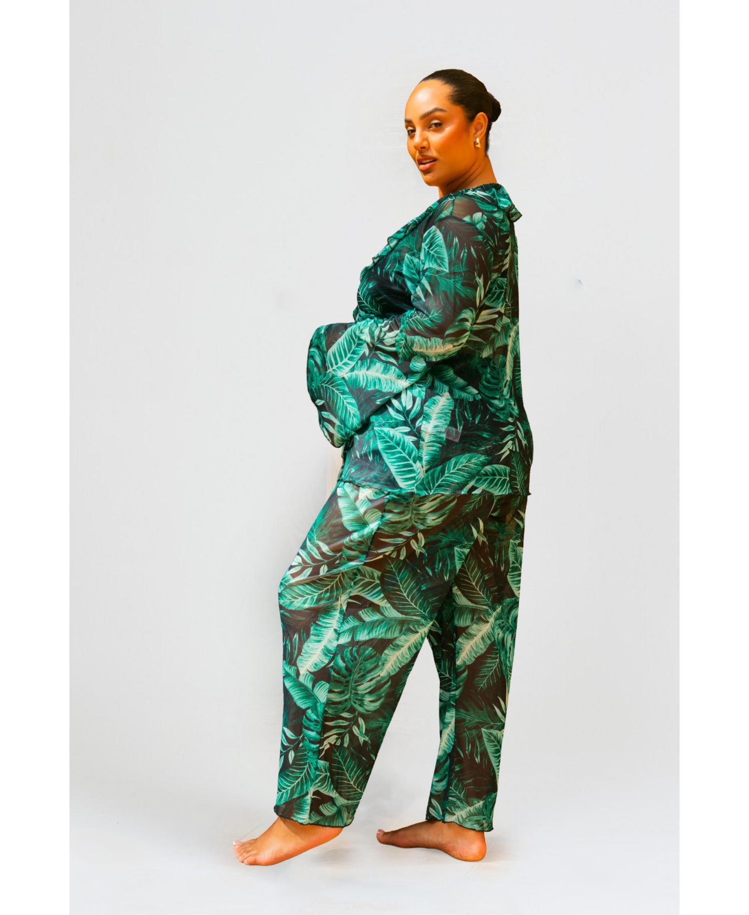 Women's Palm Print Wide Leg Resort Pants