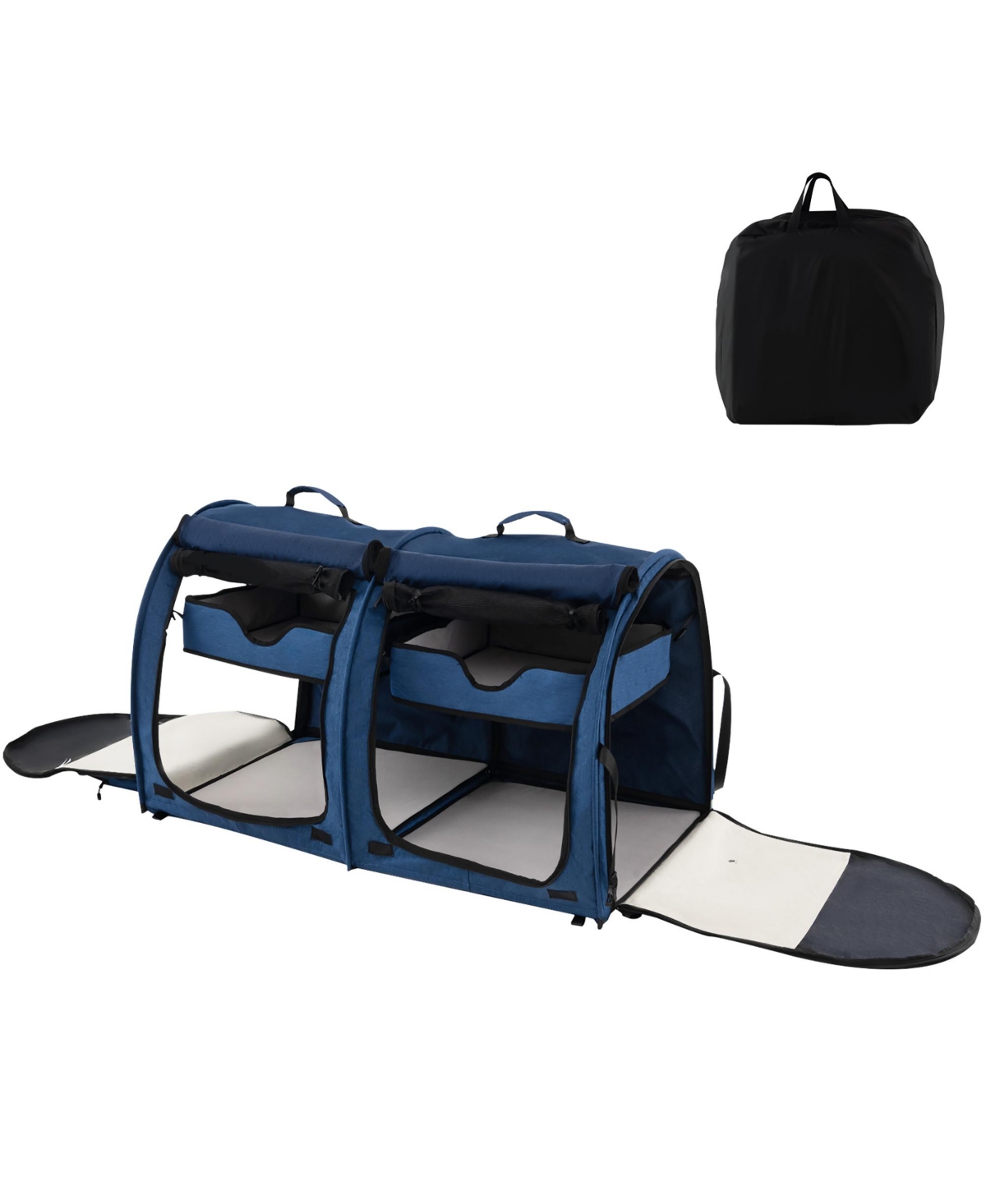 Gymax Portable Pet Carrier Kennel Cat Dog Crate Twin Compartments w/ Mats Litter Box