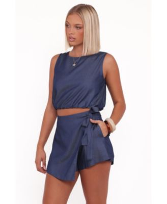 Women's Maggie Chambray Wrap Skort Set - Medium Denim